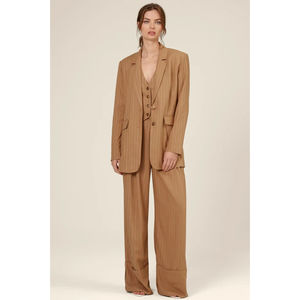 Nicholas $495 CHARLEE Sz 6 Pinstripe Linen Blend Blazer Camel